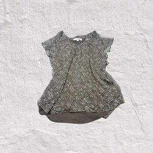 Loft Blouse Top Women's L Chocolate Brown White Polka Dots Ruffles Casual Work